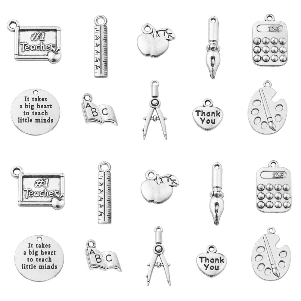 9675 100pcs 10 Styles Craft Supplies Antique Silver School Teacher Charms